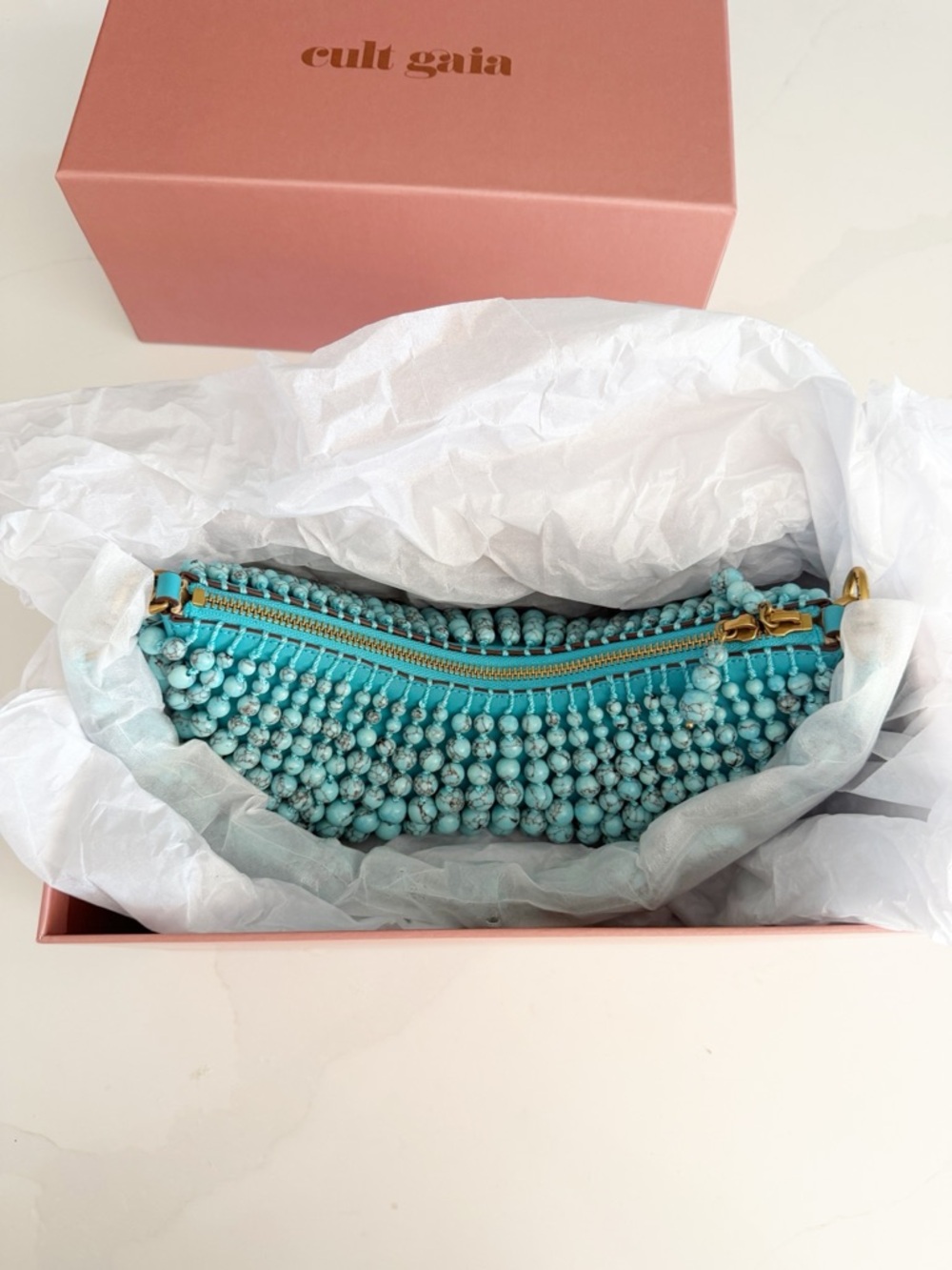 NEW in Box Cult Gaia Mercier Mini Shoulder Bag in Ibiza Turquoise Beaded $898 - Picture 9 of 9